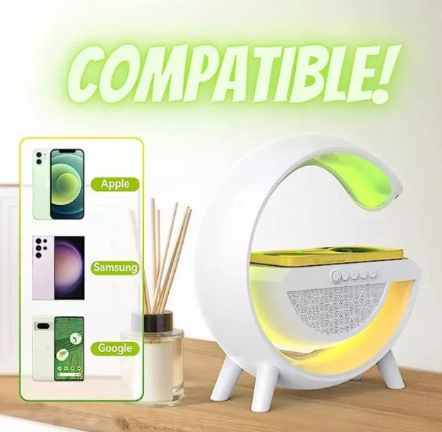 Lampara G Inteligente Cargador Reloj Altavoz Radio Luz Color